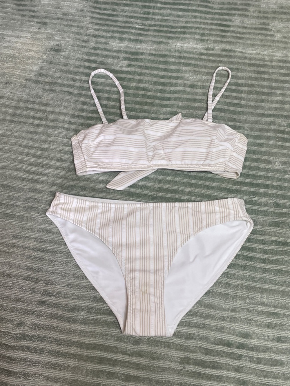 Vineyard Vines Striped Two-Piece Bikini Set in Ivory and Gold